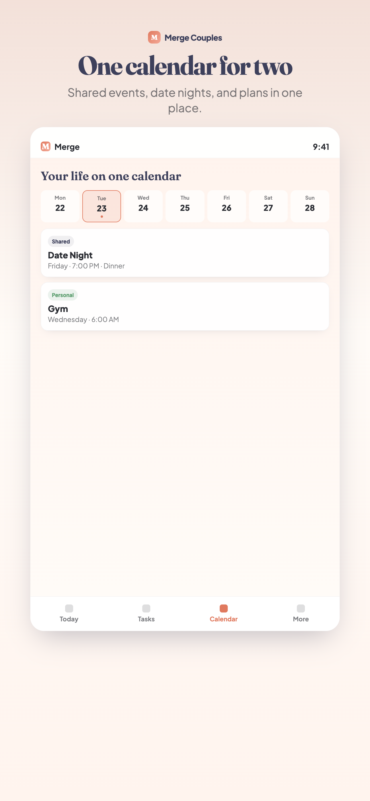 Merge Calendar screen