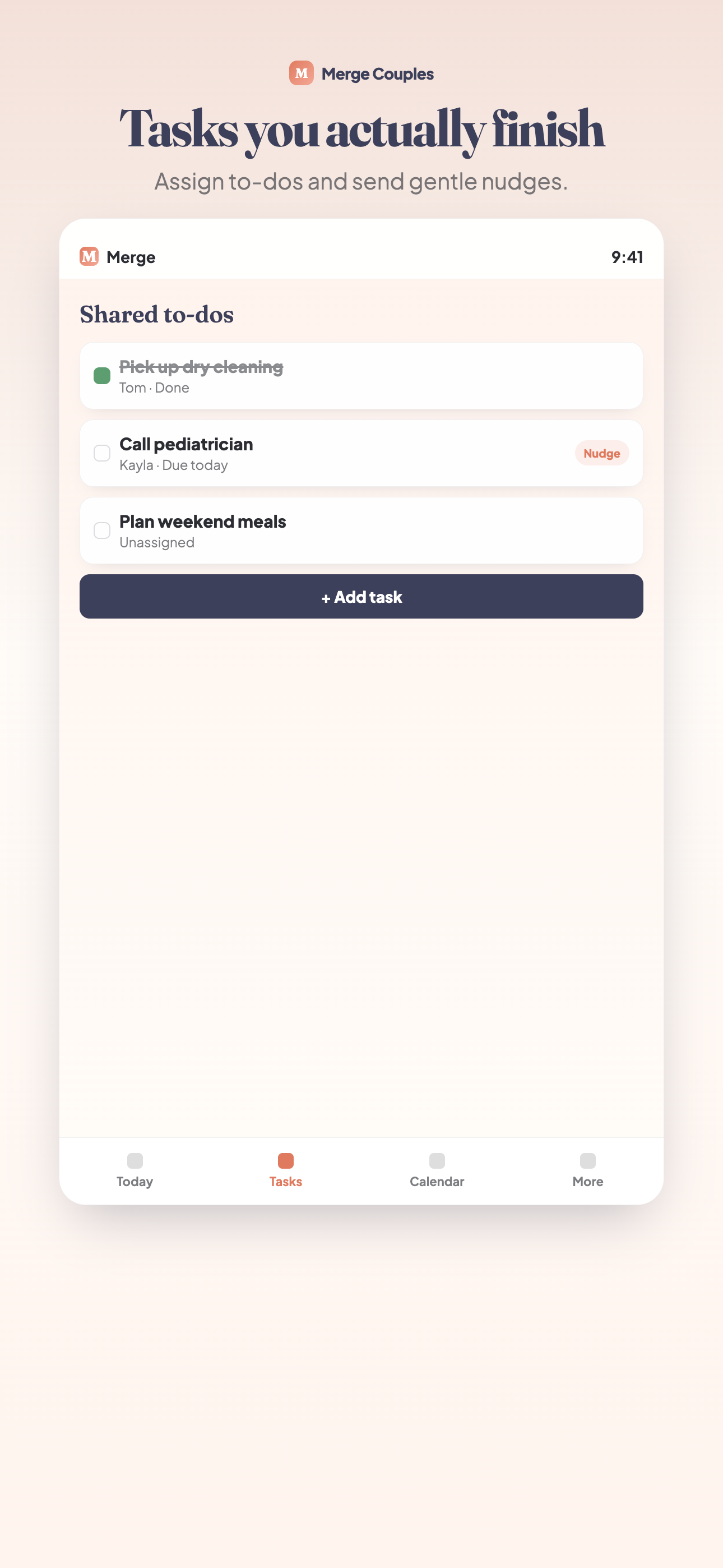Merge Tasks screen