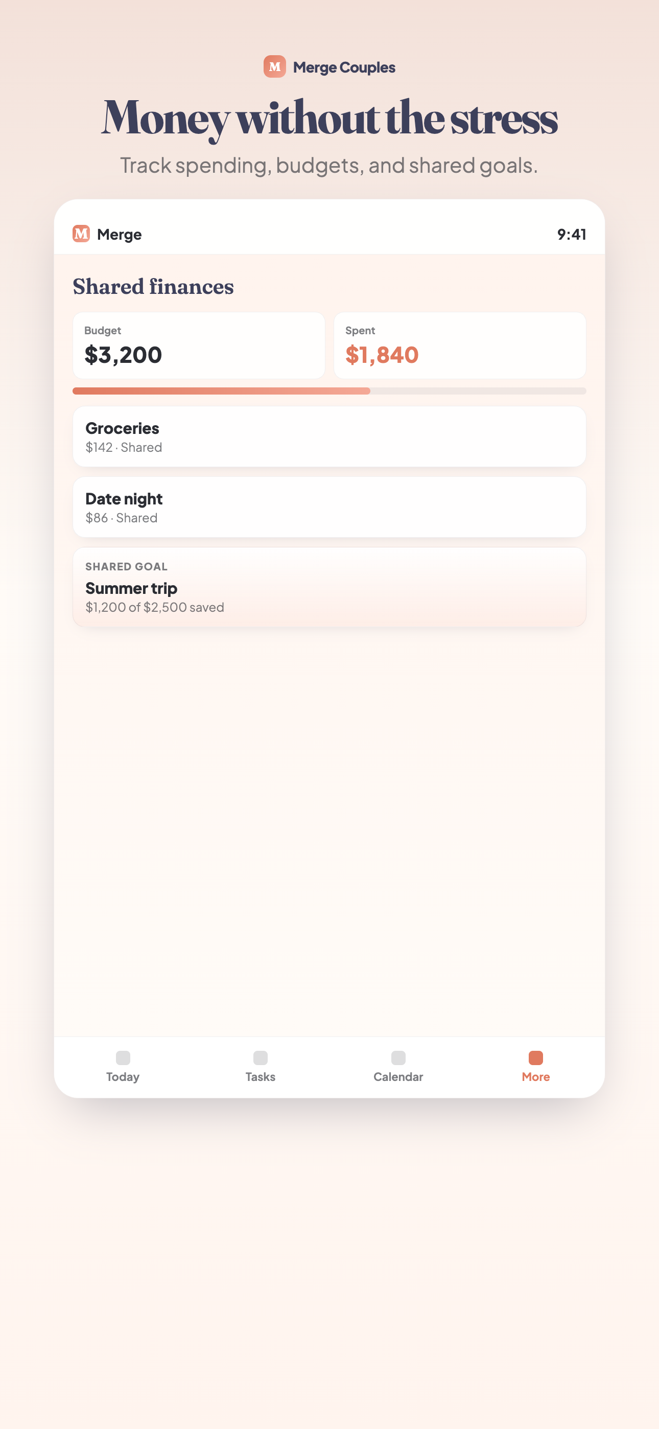 Merge Finances screen