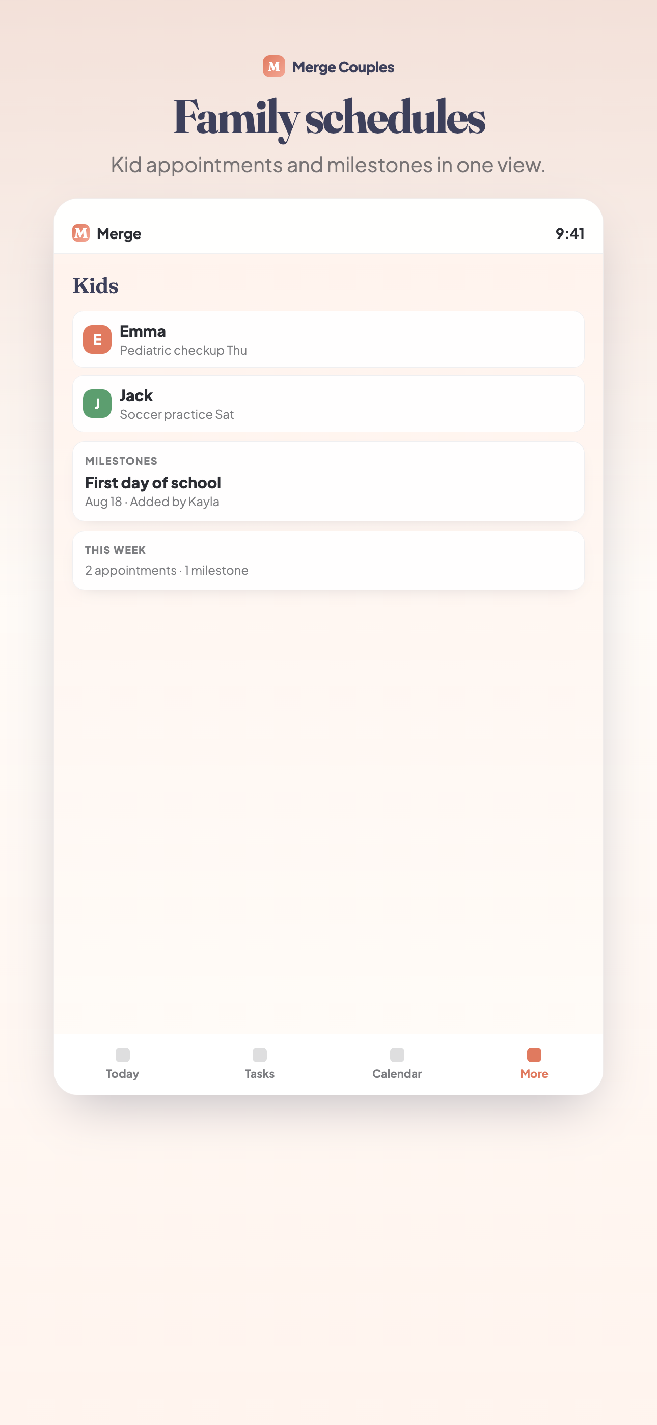 Merge Kids Hub screen